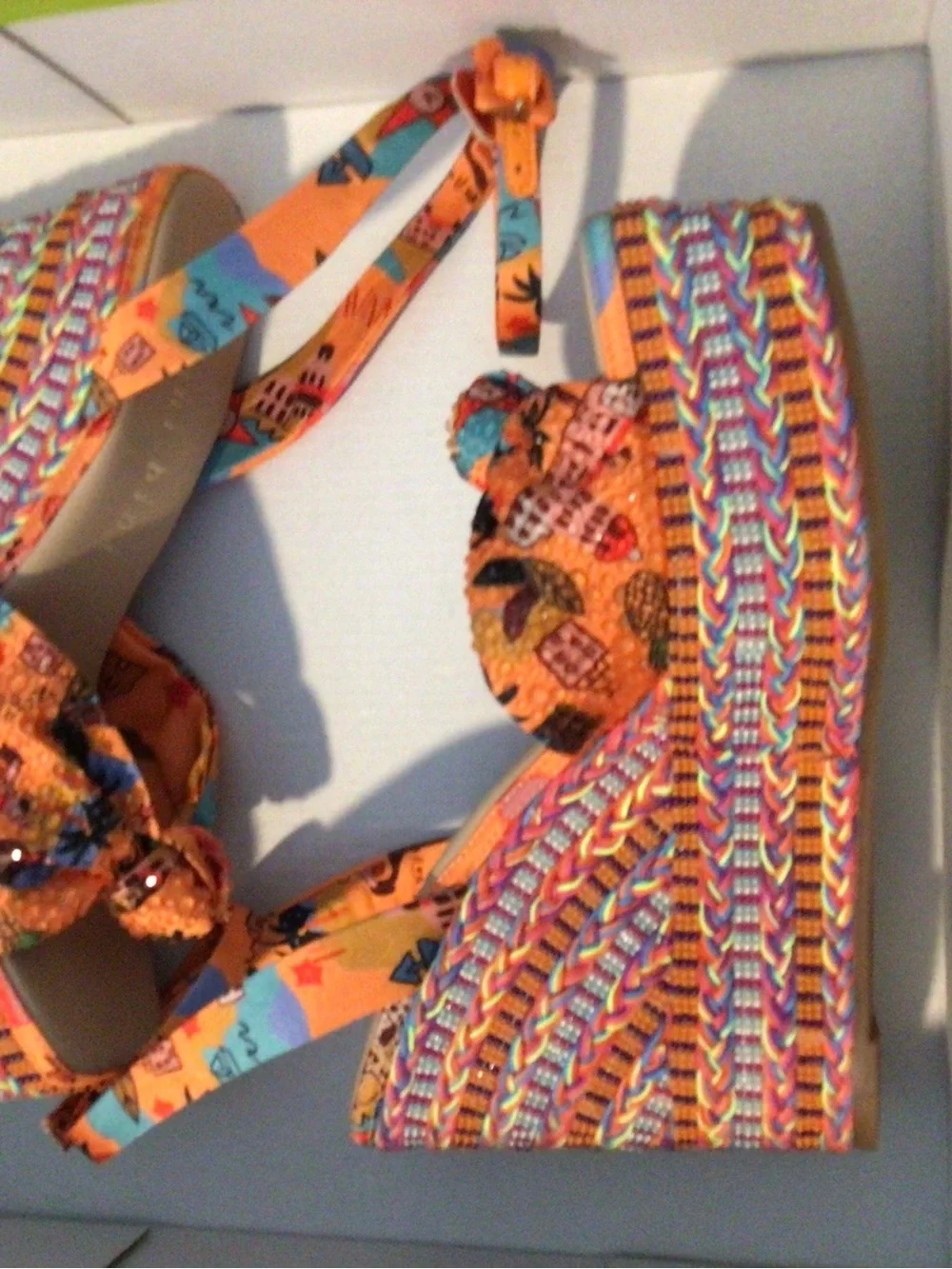 Gianni Bini Orange Multicolor Floral Knot-Ankle Strap Heels